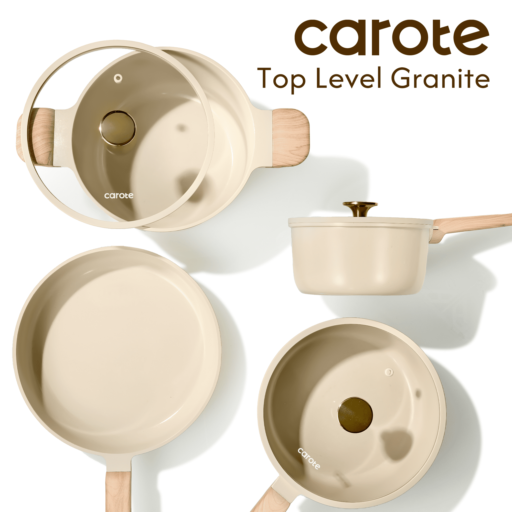 Carote 3 QT Ceramic Nonstick Sauté Pan with Lid, 9.5" Deep Frying Pan, Induction Compatible, Easy to Clean, Oatmeal