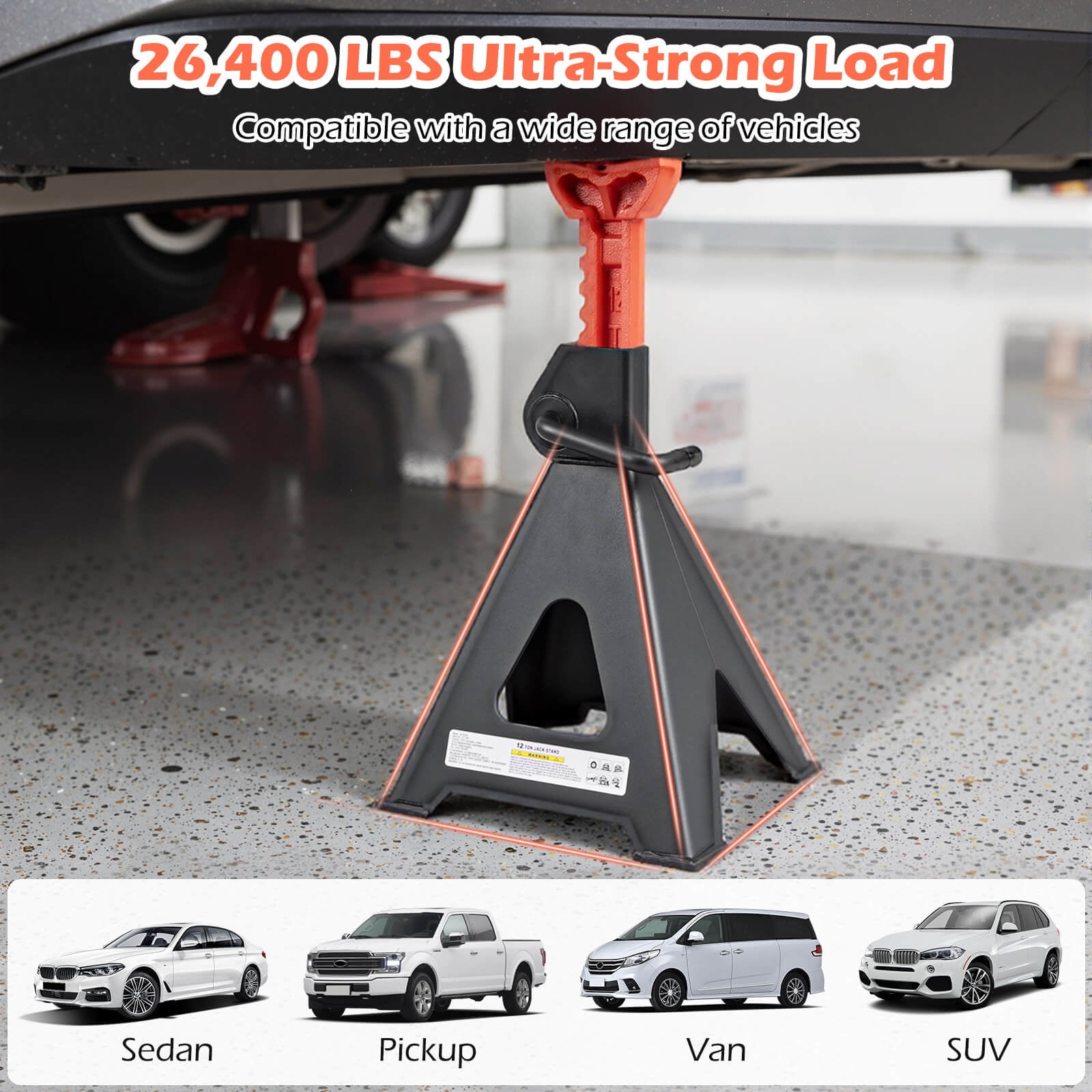 Costway Jack Stands Pack of 2 with Handle Lock & Adjustable Height for Lifting SUV, Sedan
