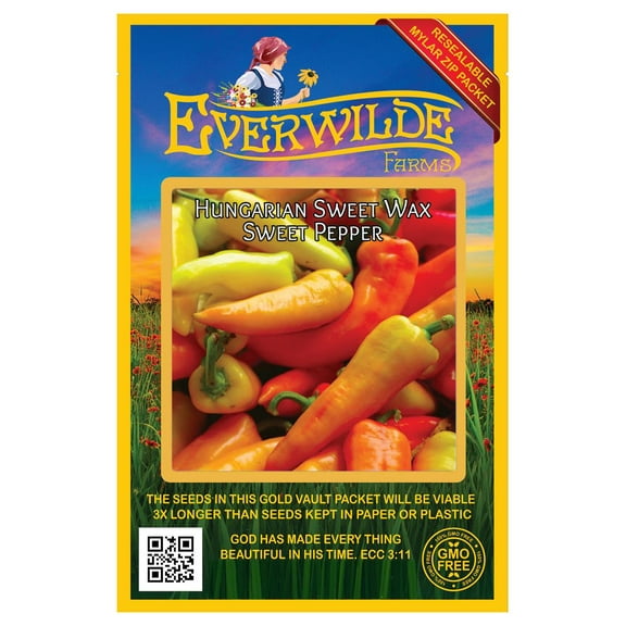 Everwilde Farms - 50 Hungarian Sweet Wax Sweet Pepper Seeds - Gold Vault Seed Packet