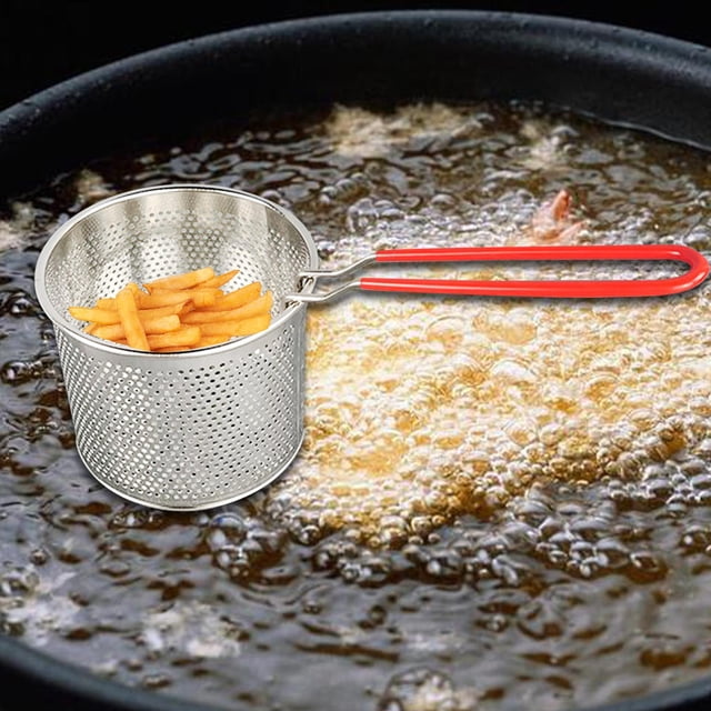 Cesta para freidora de acero inoxidable, cesta para freír con virutas de alambre, soporte para patatas fritas con mango extraíble, cesta para servir Diámetro abierto 155 cm.