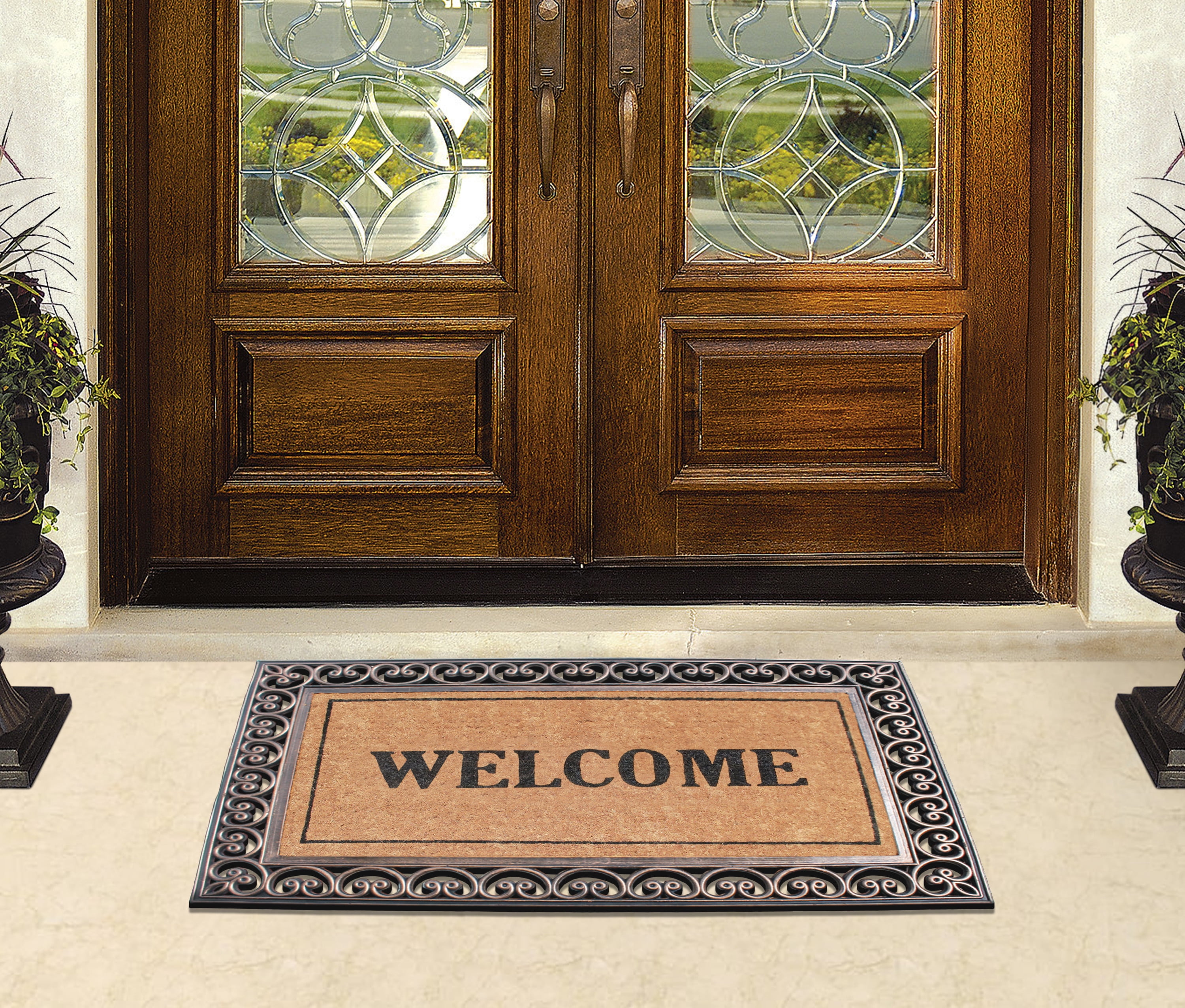 A1HC Welcome Rubber And Coir Classic Paisley Border Extra Large Double Doormat, 30"X48"