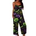 thumbnail image 2 of Evdexr Womens Halloween Jumpsuits 2026 Jack O Lantern Cobweb Pumpkin Printed Rompers Wide Leg Square Neck Sleeveless Pants Boho Spaghetti Straps Overalls L, 2 of 5