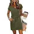 thumbnail image 5 of UoCefik Womens Boho Summer Dresses Trendy Tie Front Short Sleeve Mini Sundress Holiday Tie Waist Tshirt Dresses Elegant Beach Dress with Pockets Army Green XXL, 5 of 5