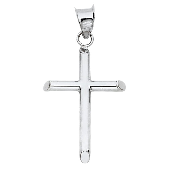14k White Gold High Polished Finish Holy Cross of Christ Pendant Christian Charm Jewelry Female