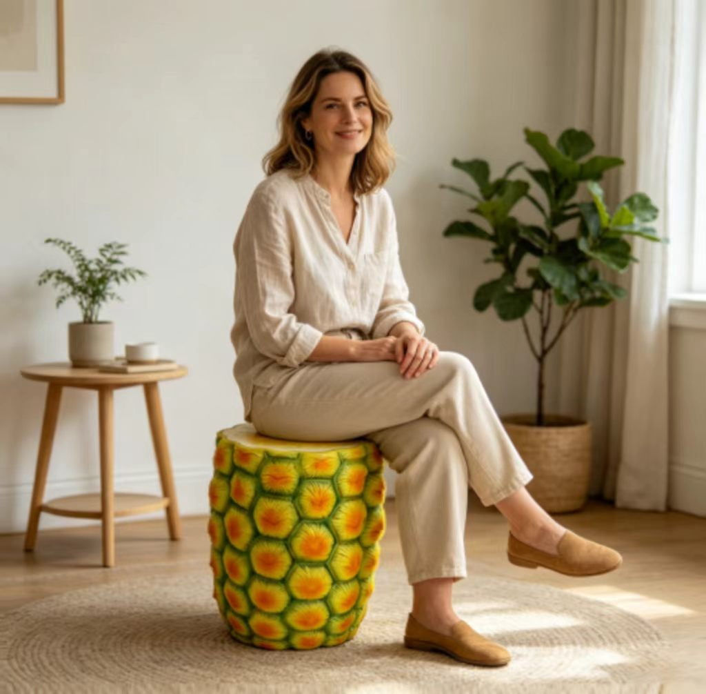 14 Inch Resin Pineapple Shaped Stool, Multi-Purpose Side Table Plant Stand, Weatherproof Decor Furniture for Patio Balcony Indoor Outdoor Tropical Home Garden Decor