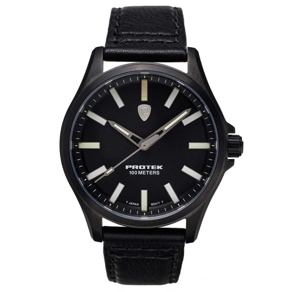 Protek 3002 Unisex Field Series Quartz Black Leather Strap Watch