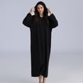 thumbnail image 3 of Defitshape Women's Long Hooded Robe Zipper Front Soft Lightweight Long Sleeve Zip Up Bathrobe Comfy Spring Fall Sleeping Lounge Calf Length Maternity Housecoat Black Small-Medium, 3 of 4