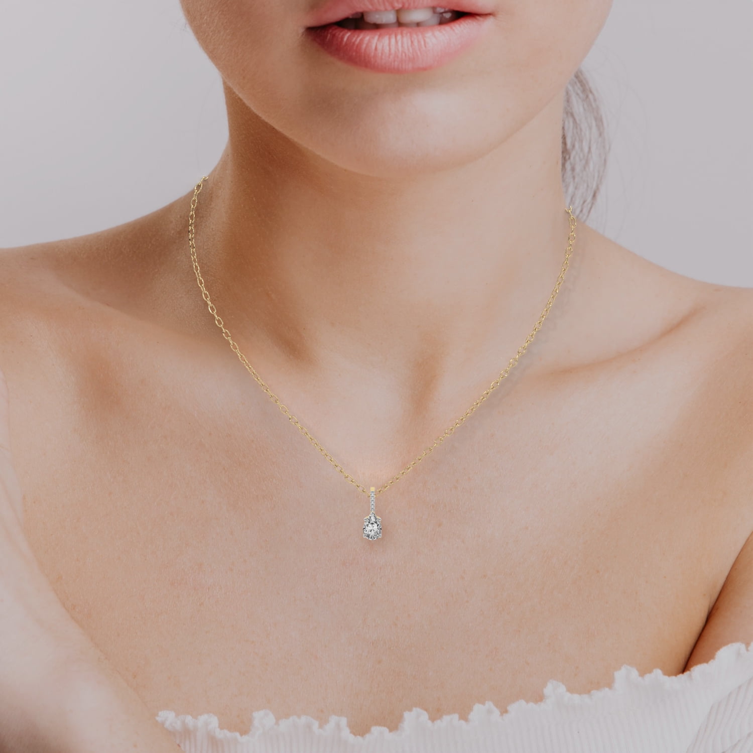 1/4 Carat Pear Shape Halo Diamond Necklace In 14K White Gold | SuperJeweler