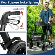 MAXWALK All-Terrain Rollator Walker for Seniors, 10 Rubber Wheels Foldable Walker with Padded Seat, Height Adjustable Mobility Walking Aid, Green