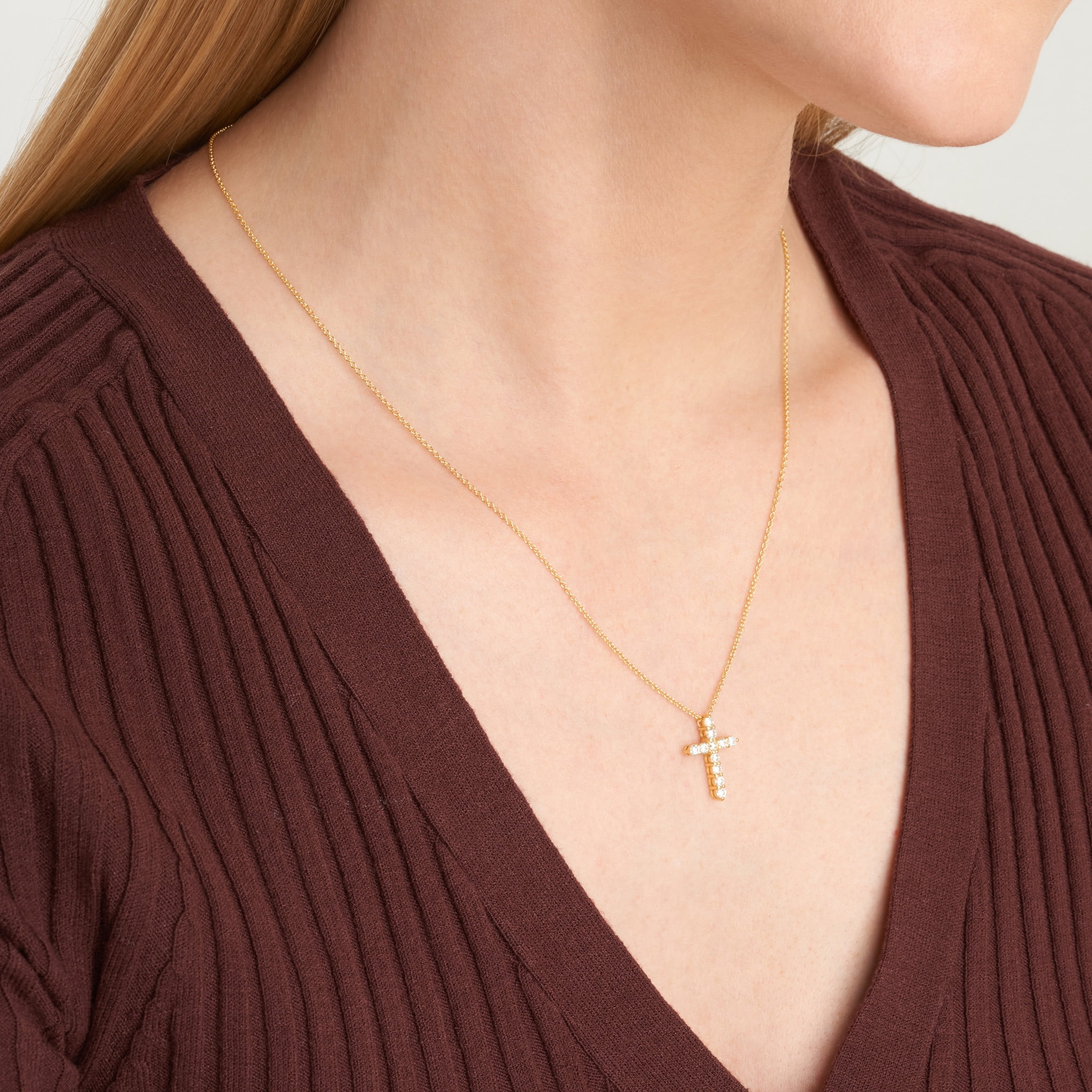 Forever Facets 1/2 CT TW Lab Grown Diamond 18k Gold over Sterling Silver Cross Necklace, Adult Female