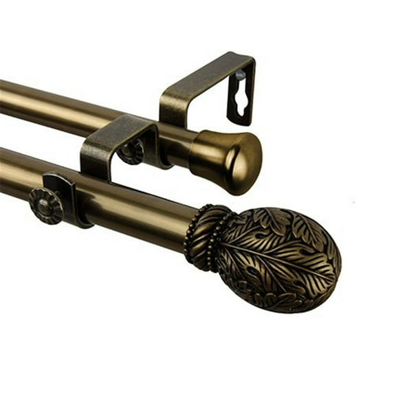 Decorative Double Curtain Rod - Antique Brass Finish, Adjustable Length, Window Treatment Hardware Set