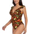 thumbnail image 3 of Yiaed Autumn Leaves Print Women's Ruffled One Piece Swimsuit V Neck Swimwear Slimming Monokini for Woman-Large, 3 of 8