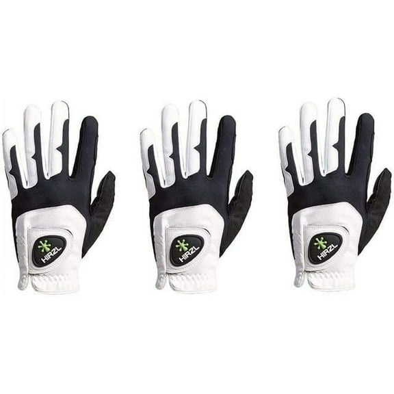 HIRZL Men Golf Gloves - Grippp Fit, Premium Leather, White/Black - Pack of 3