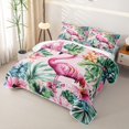 thumbnail image 3 of jejeloiu Soft Flamingo Flowers Twin Quilt Set Kids,Tropical Botanical Leaves Twin Coverlet Set For Girls,2 Pieces, 3 of 7