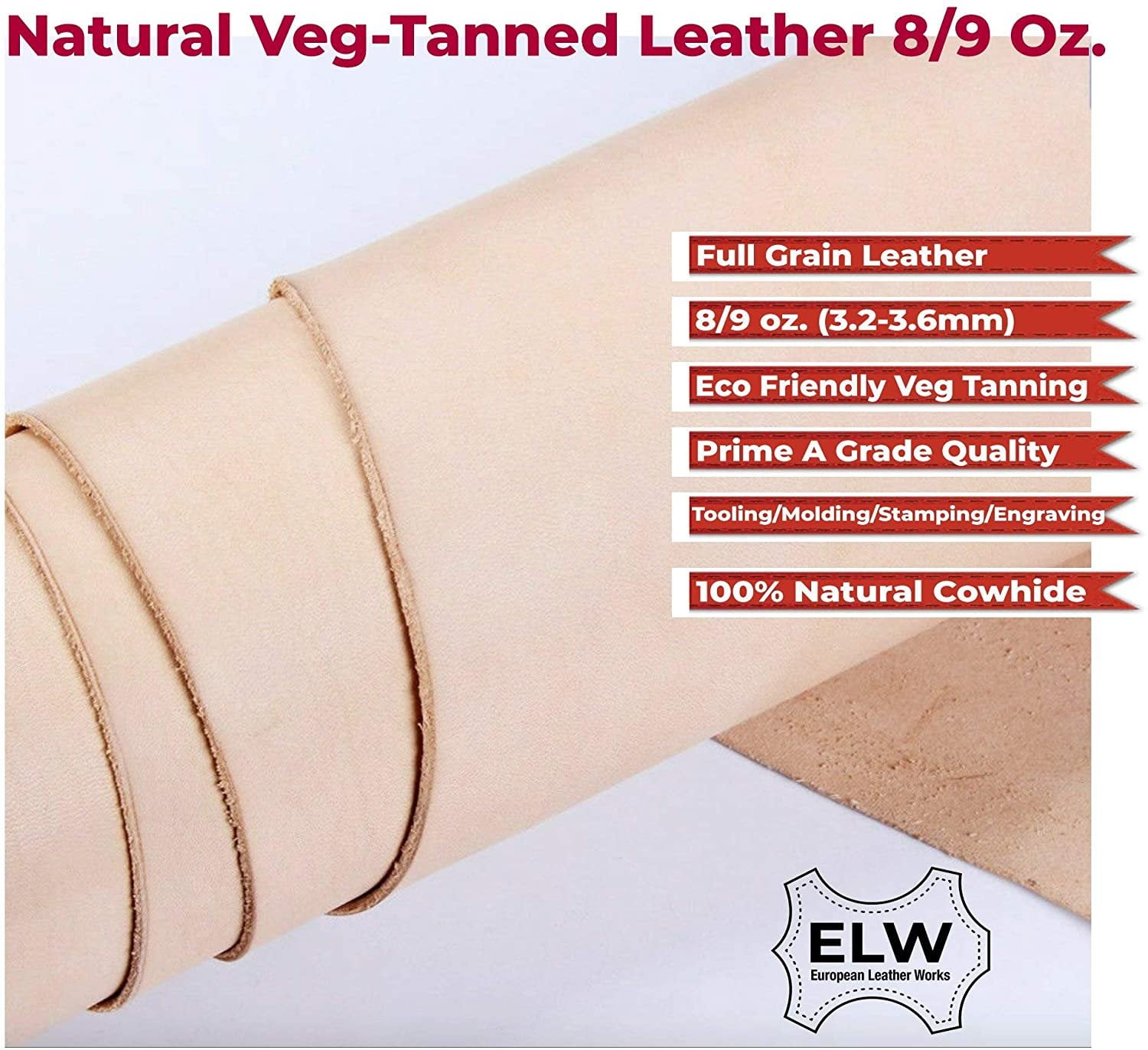 Heavy Weight Leather 9-10 oz Thick Full Grain Tooling Leather Cowhide Skin Crazy Horse Crafting Arts Real Leather Bourbon, 6x12