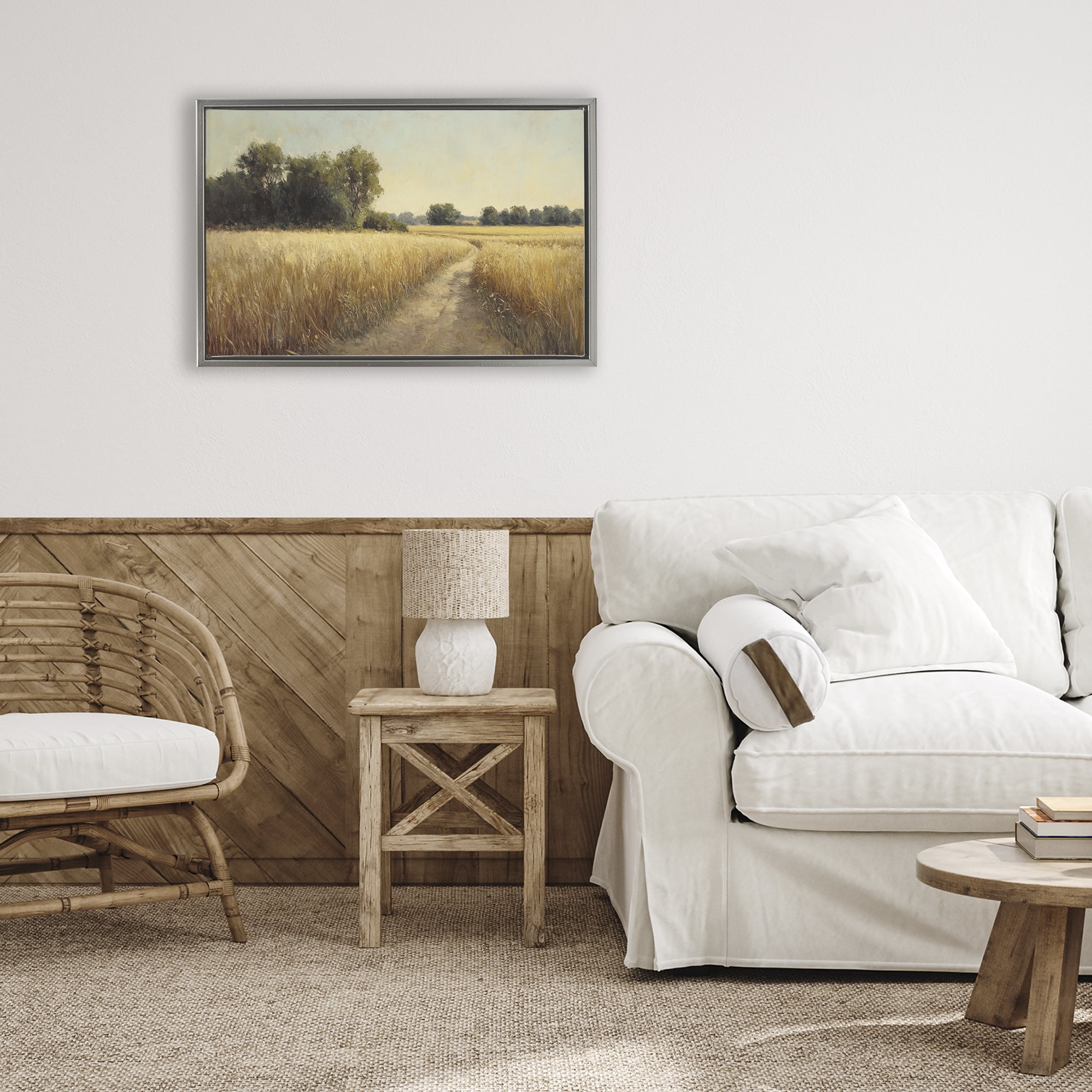 Stupell Industries Sunlit Country Wheat Path Gray Framed Floater Canvas Wall Art, design by Petal Prints Design