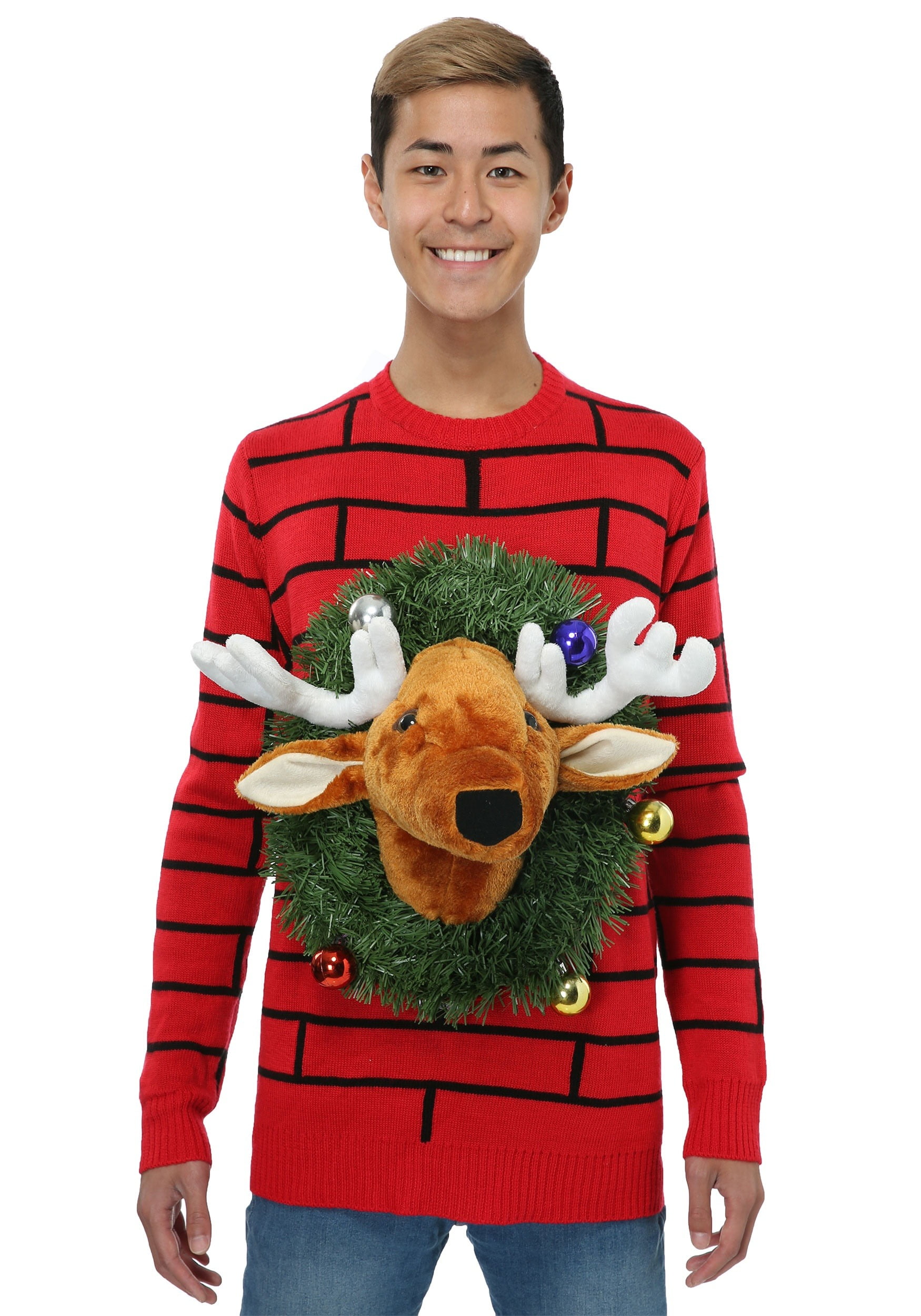Adult Reindeer Head Ugly Christmas Sweater photo