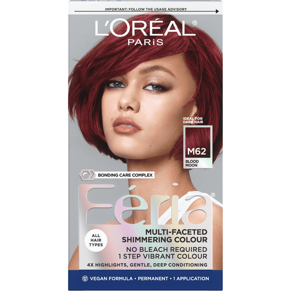 L'Oreal Paris Feria Permanent Hair Color, M62 Cool Rich Red, 1 kit