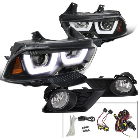 - Spec-D Tuning For 2011-2014 Dodge Charger Black Dual Halo Projector Headlights + Clear Bumper Fog Lamps (Left+Right) 2011 2012 2013 2014