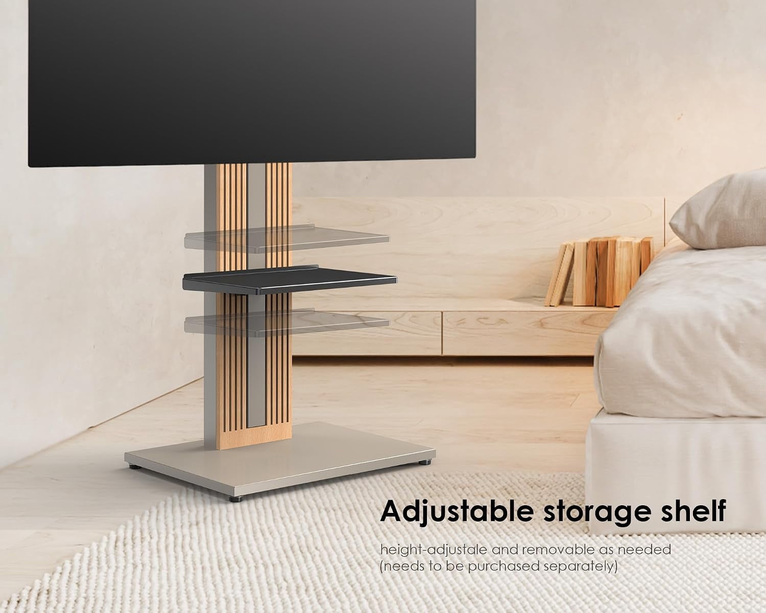 FITUEYES Zen Series Floor TV Stand for 32–65 Inch TVs, Gray & Light Wood, Hidden Storage