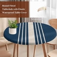 thumbnail image 4 of Navy Blue Beige Striped Round Tablecloth, Fitted Table Cover with Elastic for 45"-54" Round Tables, Modern Farmhouse Retro Lines Table Cloth Outdoor Indoor Dinning Party Waterproof Tablecloths, 4 of 7