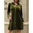 thumbnail image 6 of Womens Velvet Button Down T Shirts Swing Mini Dress Casual Long Sleeves Lapel Tunic Tops, 6 of 6