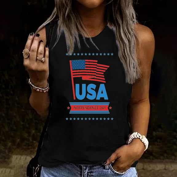 HaoXianJian Womens Tank Top Sleeveless Crew-Neck Patriotic Tees 1776 4th of July T-Shirts Summer Top for Women 2025 Graphic Tees Top Blouses for Women Lightweight Going Out Top S-XXL