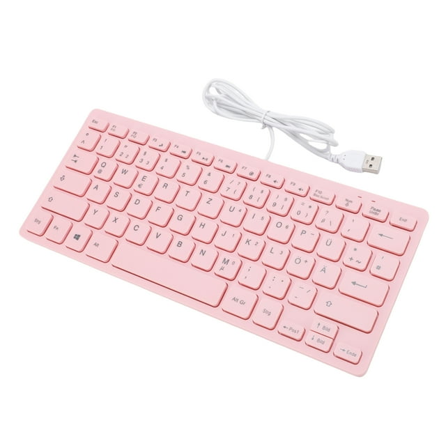 Small Wired Pink Keyboard, 78 Keys Ultra Compact Keyboard, German or English Language, for Laptop PC, in Office, Travel, Gaming