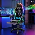 thumbnail image 6 of Hoffree Gaming Chair with Speakers PU Leather Office Chair with Footrest and LED Lights Ergonomic Gamer Chair with Massage Lumbar Support and Headrest Adjustable Swivel for Home Office 300lb, 6 of 10