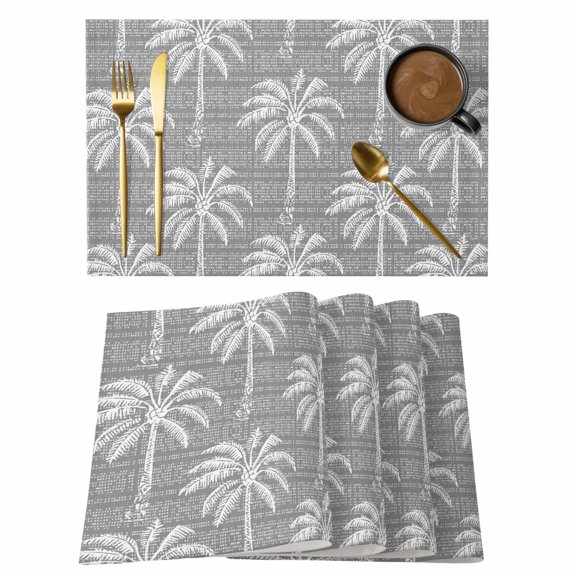Grey Palm Tree Placemats Set of 8 Summer Botanical Tropical Tree Place Mats Indoor Wipeable Table Mats Washable Cloth Dining Table Placemats for Kitchen Holiday Party Home Decor 13x19 Inch