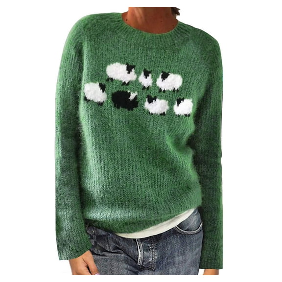 Meichang Women's Knitted Fair Isle Print Retro Sweater Casual Loose Crewneck Long Sleeve Pullover Tops Warm Vintage Sweaters