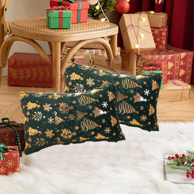 Green Christmas Tree Pillow Cover for Sofa - 45x45cm Holiday Decoration with Zipper