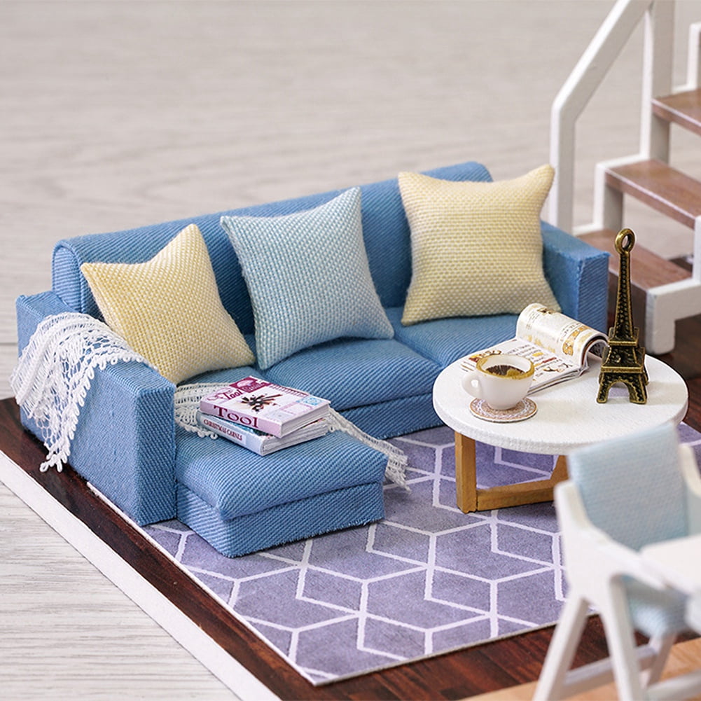 Dollhouse Miniature 4-Piece Midnight Blue Living Room Set - 1:12 Scale Furniture