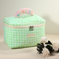 thumbnail image 2 of 1Pc Cotton Makeup Bag Large Travel Cosmetic Bag Aesthetic Cute Plaid Pattern Makeup Bag for Women Green, 2 of 7