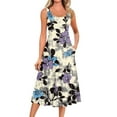 thumbnail image 5 of Women's Round Neck Floral Print Midi Dress Sleeveless Casual Summer Dress with Contrast Sash Belt and Side Pockets for Farmers Markets,Beige L, 5 of 5