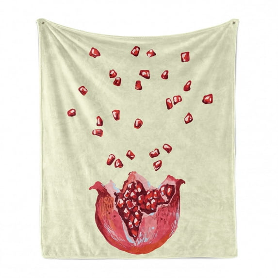 Winter Soft Flannel Fleece Throw Blanket, Fresh Seasonal Pomegranate Fruit Splash Pastel Food Vitamin Natural, Cozy Plush for Indoor and Outdoor Use, 60" x 80", Cream and Dark Coral, by Ambesonne