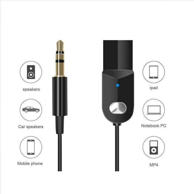 Câble Adaptateur Audio USB Bluetooth 5.0 3,5 mm AUX pour Voiture, Récepteur Sans Fil Stéréo HD