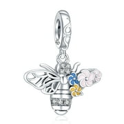 925 Sterling Silver Charm for Bracelets Color Bee Flower Wing Enamel Dangle Charm for European Bracelet & Necklace