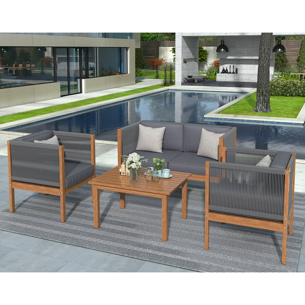 Patio Furniture Set 4 Pieces Outdoor Rattan Chair Wicker Sofa Garden