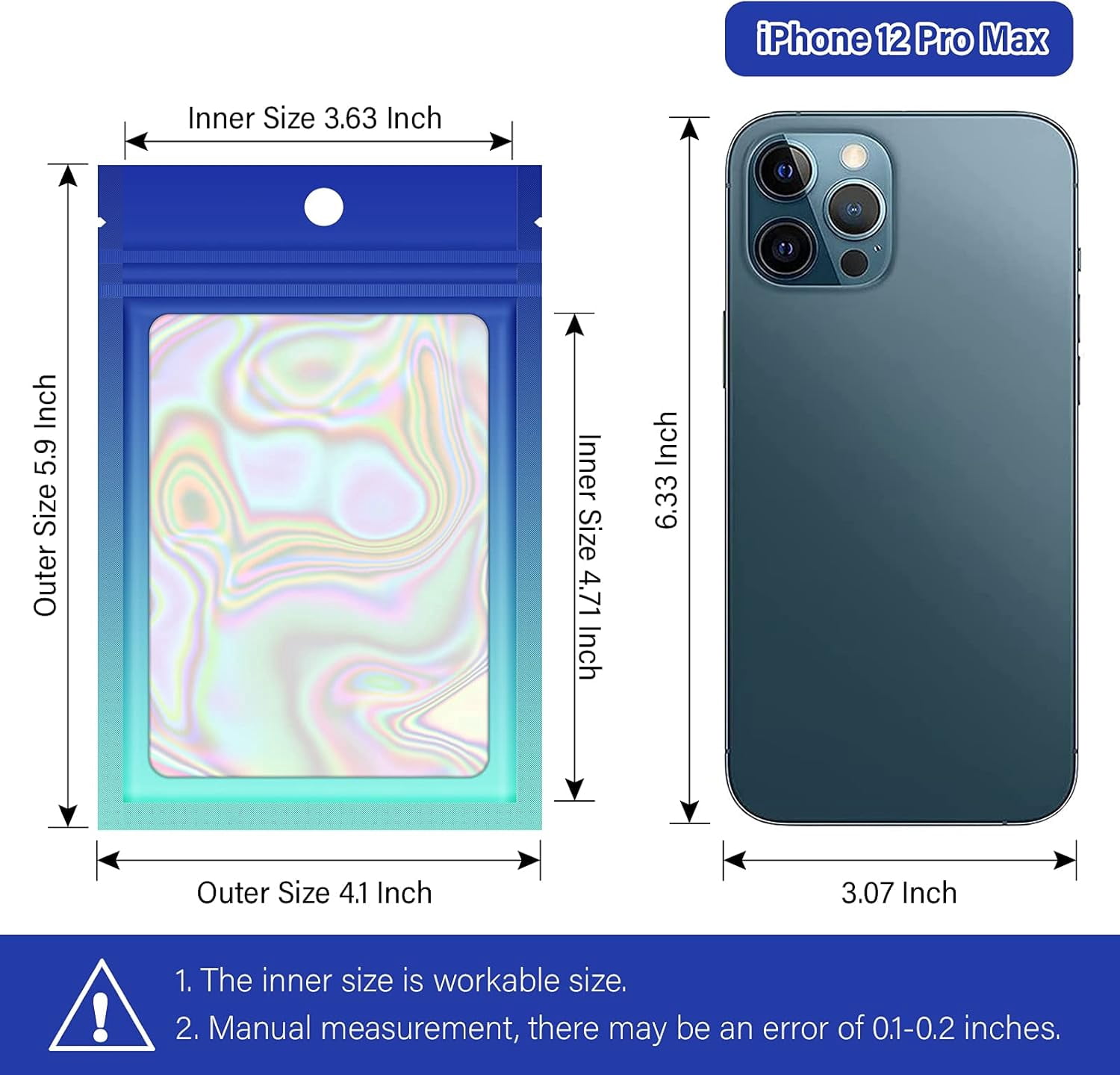 100 Holographic Gradient Mylar Bags with Clear Window, Resealable Zip Pouch, Packaging Party Sample Bags (Gradient Blue, 4.1x5.9 Inch)