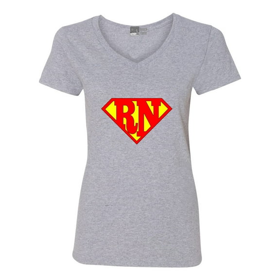 V-Neck Ladies Super Nurse RN Registered Nurse Super Hero DT T-Shirt Tee