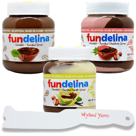 Fundelina Hazelnut Spread Chocolate, Strawberry, Vanilla Flavors, Spreader Included, 3-Count