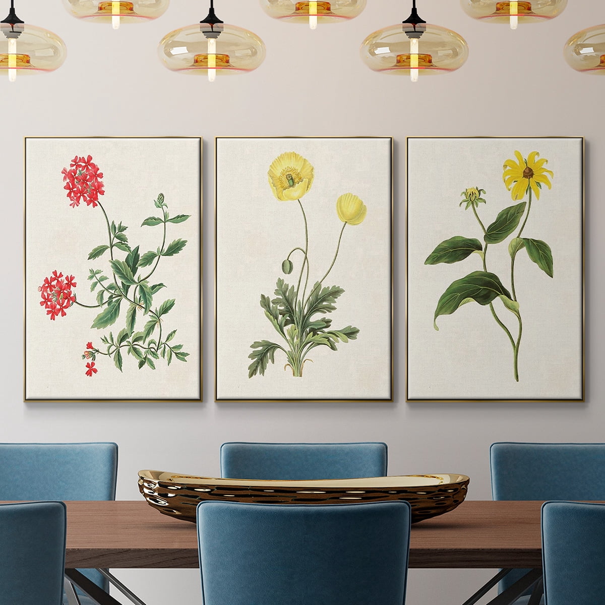Flowers of the Seasons X - Framed Premium Gallery Wrapped Canvas L Frame 3 Piece Set - Ready to Hang