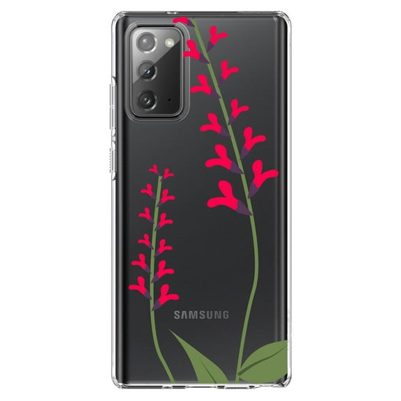 DistinctInk Clear Shockproof Hybrid Case for Galaxy Note 20 ULTRA (6.9" Screen) - TPU Bumper Acrylic Back Tempered Glass Screen Protector - Wildflowers Hot Pink