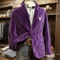 thumbnail image 2 of CharmCyan Men’s Corduroy Blazer Jacket with Deer Head Print Notch Lapel Single Breasted Casual Fit Suit Coat Outerwear Purple XL, 2 of 2