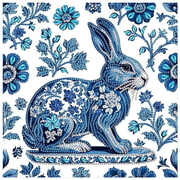 5D DIY Diamond Painting Kit Blue Rabbit Special Shape Creative Diamond Craft Suitable for Home and Office Decor Festive Gift