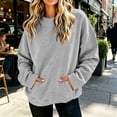 thumbnail image 4 of Jaunzuar Crewneck Sweatshirts Women Solid Color Pullover Sweatshirts Casual Fleece Soft Sweat Shirts with Pockets XL, 4 of 5