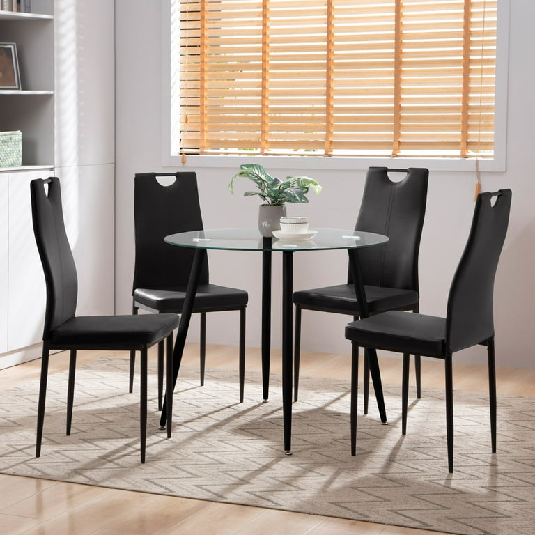 EiweLive 5 Piece Dining Room Table Set for 4 Modern Kitchen Dining Table Set with 4 Black Faux Leather Chairs