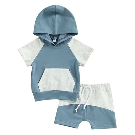 

Patchwork Toddler Boys Outfits Short Sleeve Hooded Pocket Pullover Shirt Tops Drawstring Shorts Children Kids Spring Summer Casual Cartoon Fashion Outwear Streetwear Sets