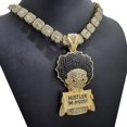 thumbnail image 3 of Hip Hop Jewelry Gold Plated Large HUEY HUSTLER Cubic Zirconia Charm Bling Pendant & 12mm 20" Iced Baguette Chain Necklace, 3 of 7